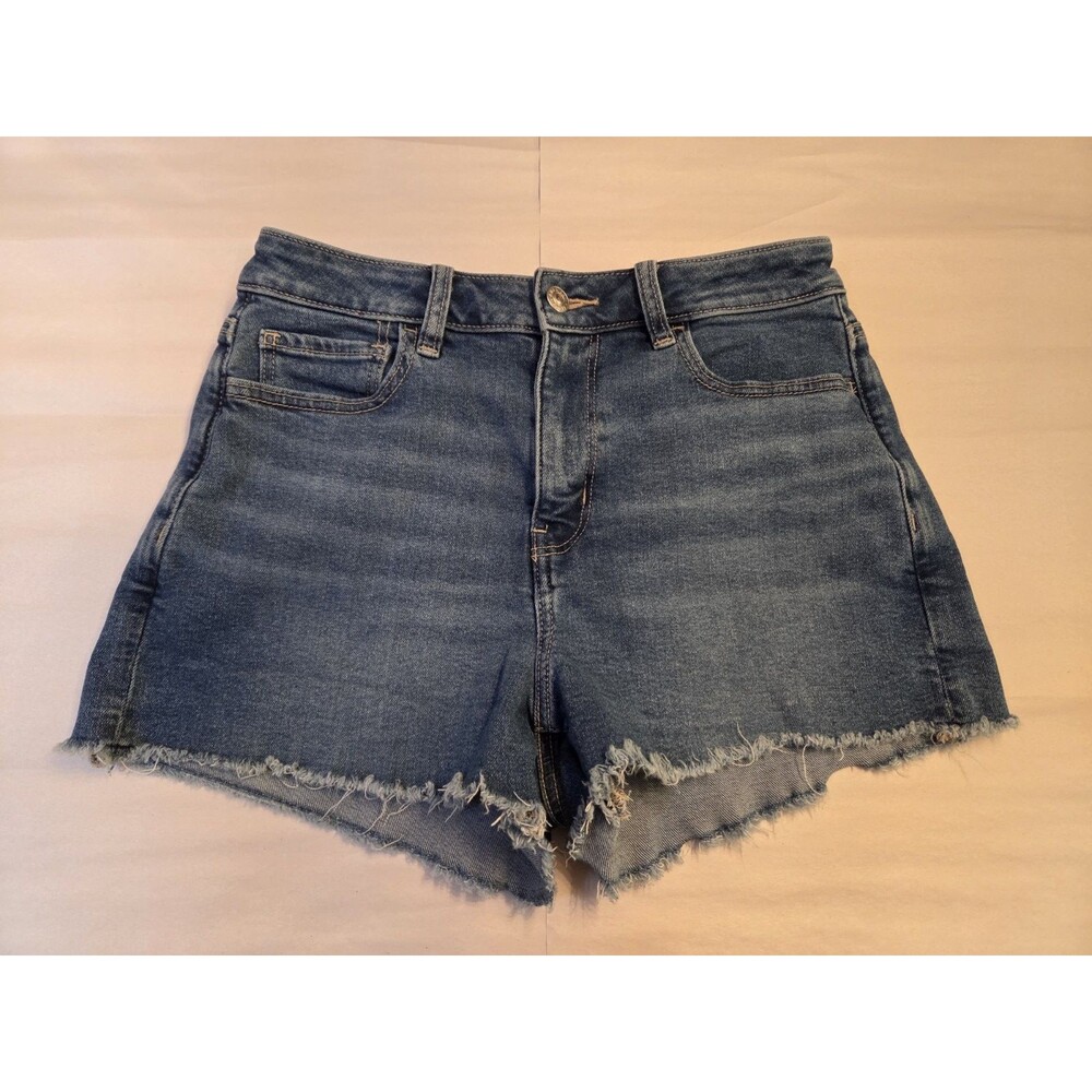 American Eagle Stretch Denim Mom Shorts Womens US 4 Raw Hem Frayed High Rise